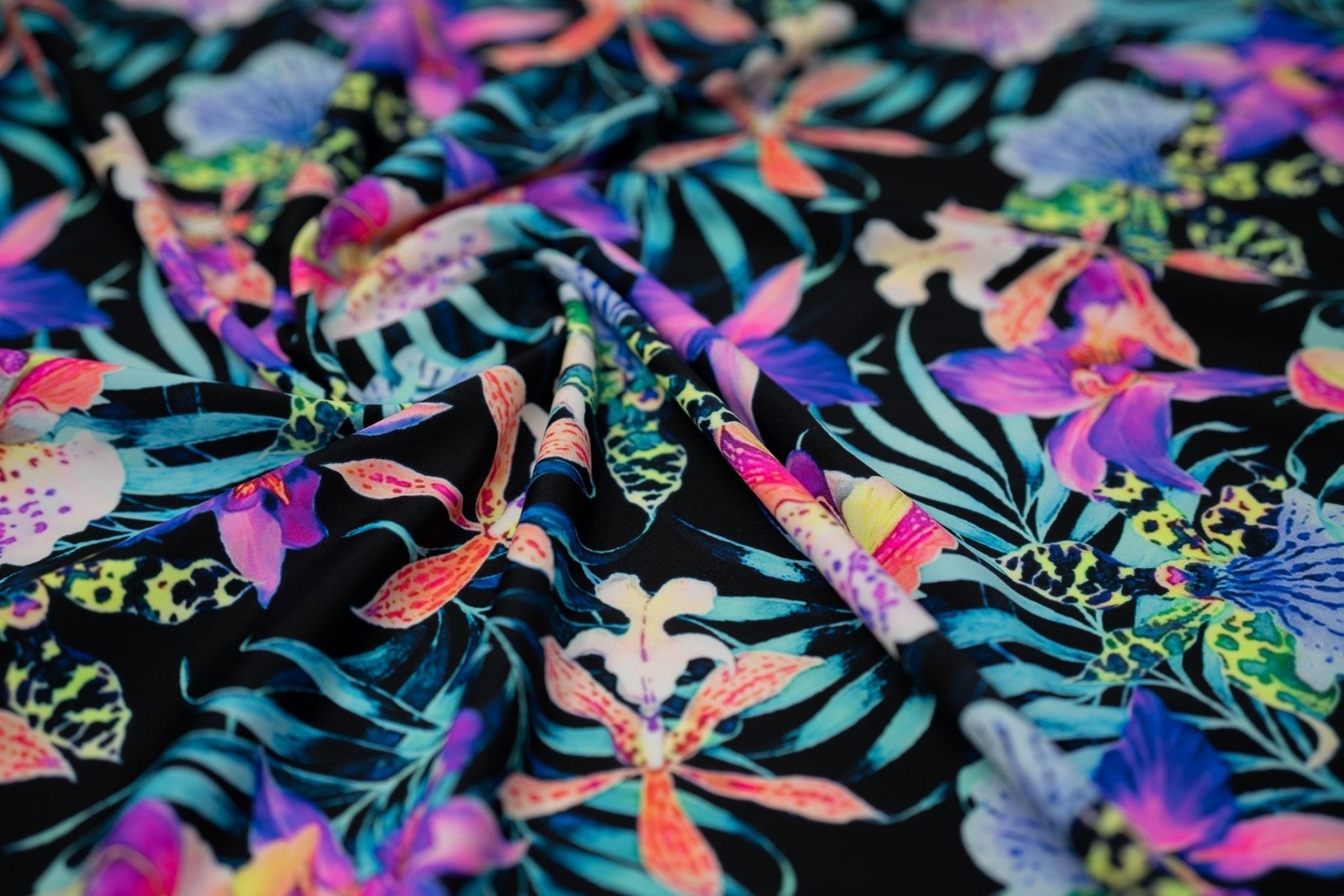 Irises and Palm Fronds Printed Spandex Fabric | CDW