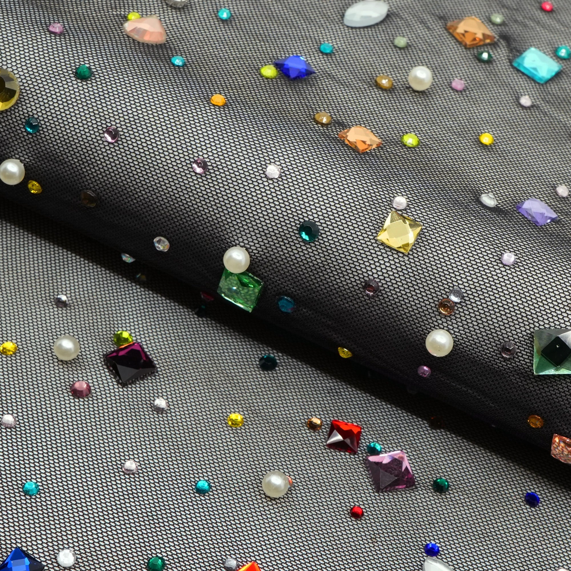 Brilliance Beaded with Rhinestone Stretch Mesh Fabric | CDW