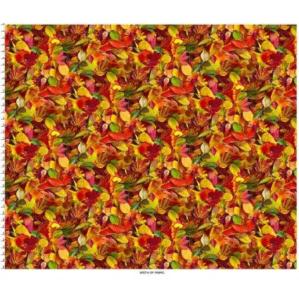 Multi All Fall Down Leaves Cotton Wideback Fabric per yard