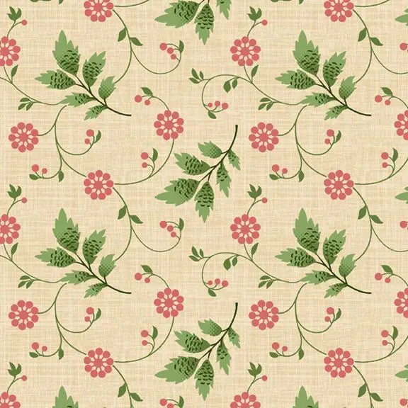 Multi Cream Floral Vine Cotton Wideback Fabric per yard