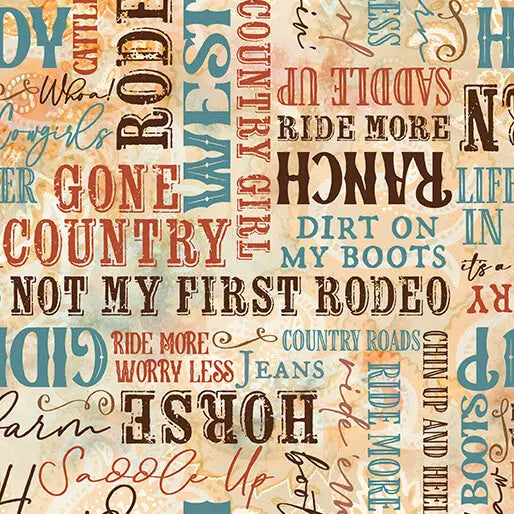 Multi Gone Country Words Cotton 44"/45" Fabric Per Yard