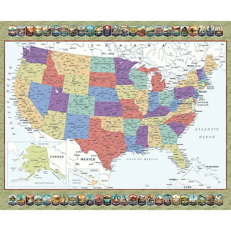 Multi QT US MAP Where Are You From Cotton 44"/45" Fabric Per Yard