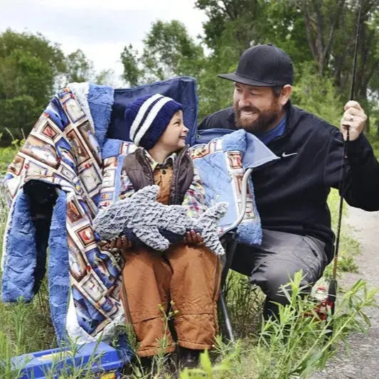 Multi Tan Gone Fishing Digital Cuddle Fabric per yard