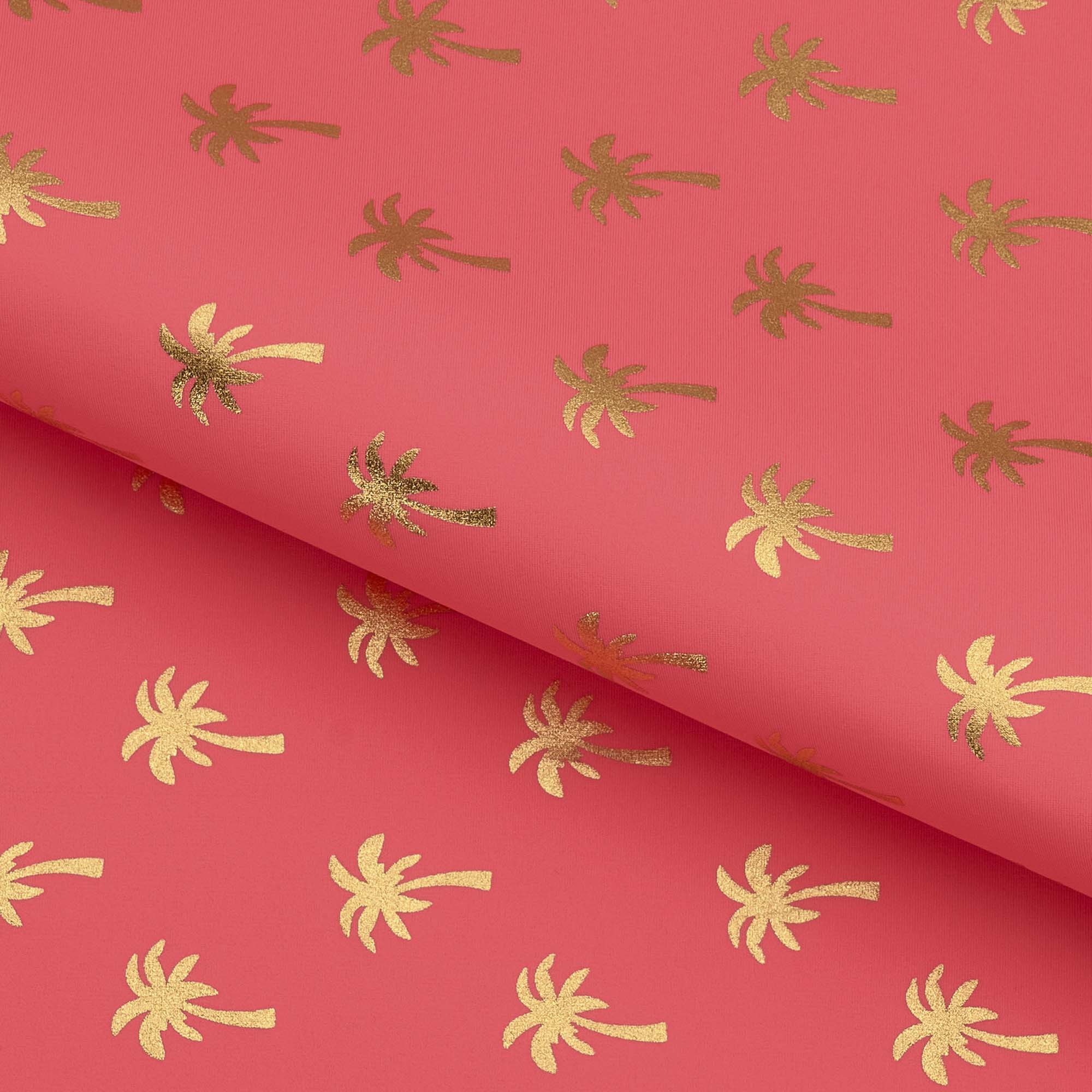Palm Trees Foil In Pink Printed Spandex Fabric | CDW