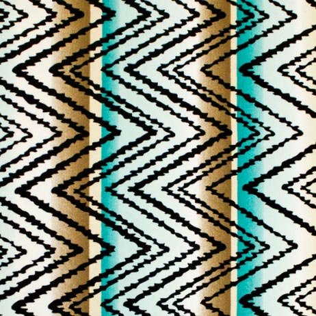 Brown and Turquoise Zig Zag Printed Spandex | CDW