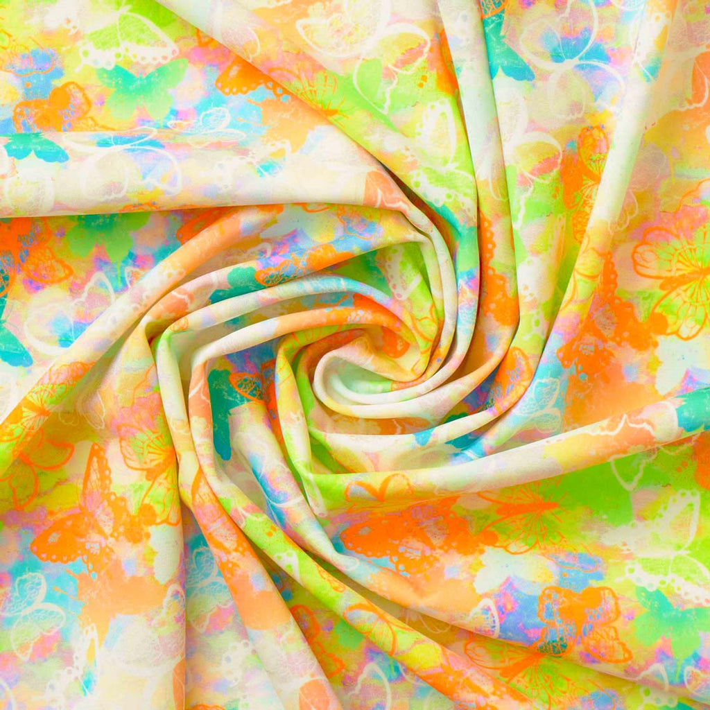 Neon Butterflies Printed Spandex Fabric | CDW