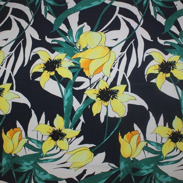 Yellow Flowers Printed Spandex | CDW