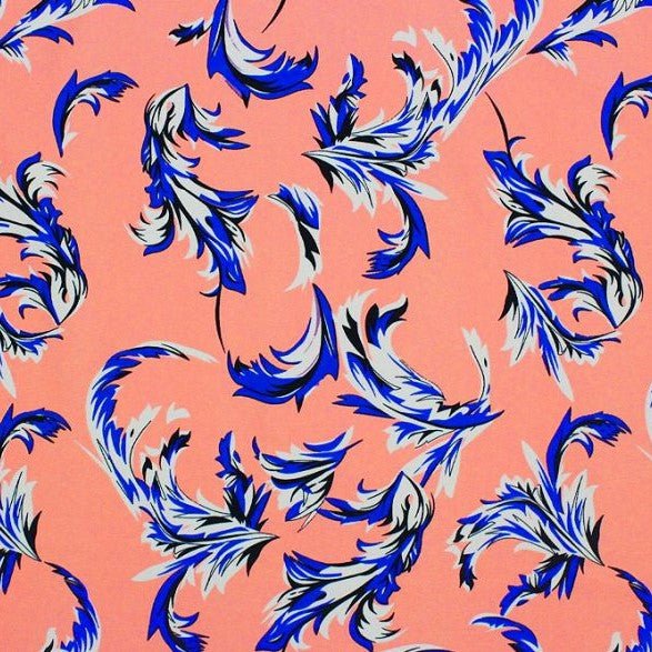 Blue Feathers Printed Spandex Fabric | CDW