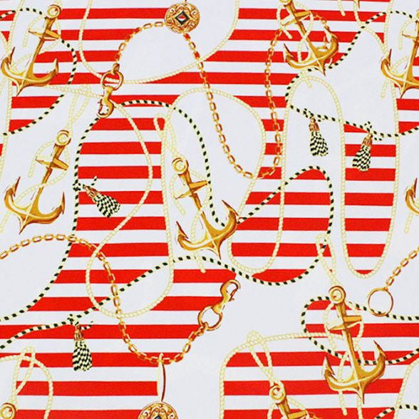 Anchors and Nautical Stripes Printed Spandex Fabric | CDW