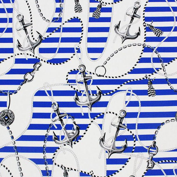 Anchors and Nautical Stripes Printed Spandex Fabric | CDW