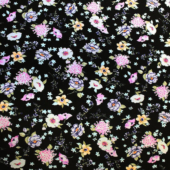 Wild Flowers on Black Printed Spandex Fabric | CDW