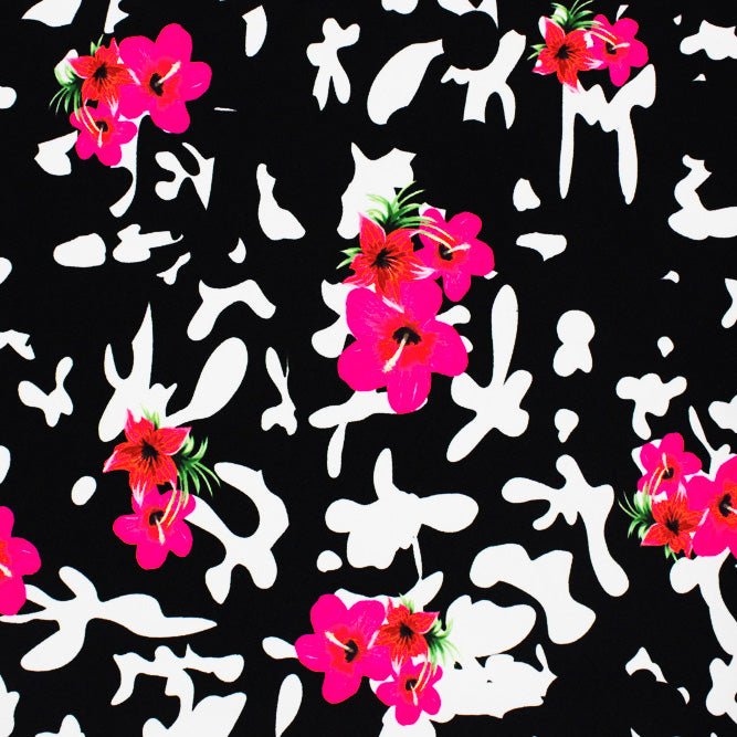 Hibiscus Flower Splatter Printed Spandex Fabric | CDW