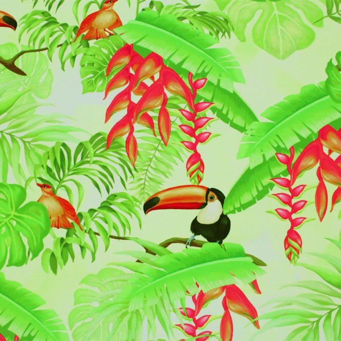 Toucans On Palm Leaves Printed Spandex Fabric | CDW