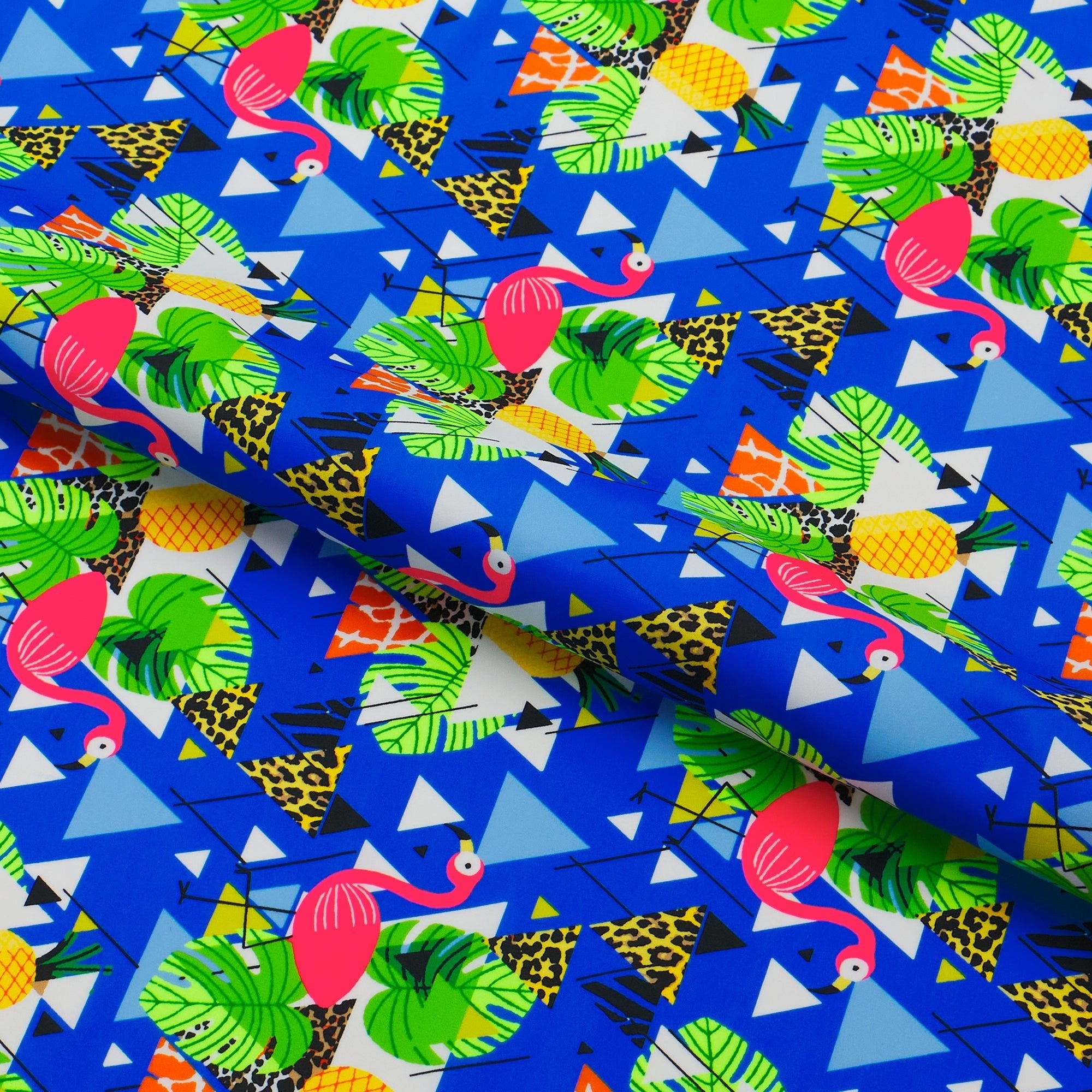 Geometric Flamingo Printed Spandex Fabric | CDW