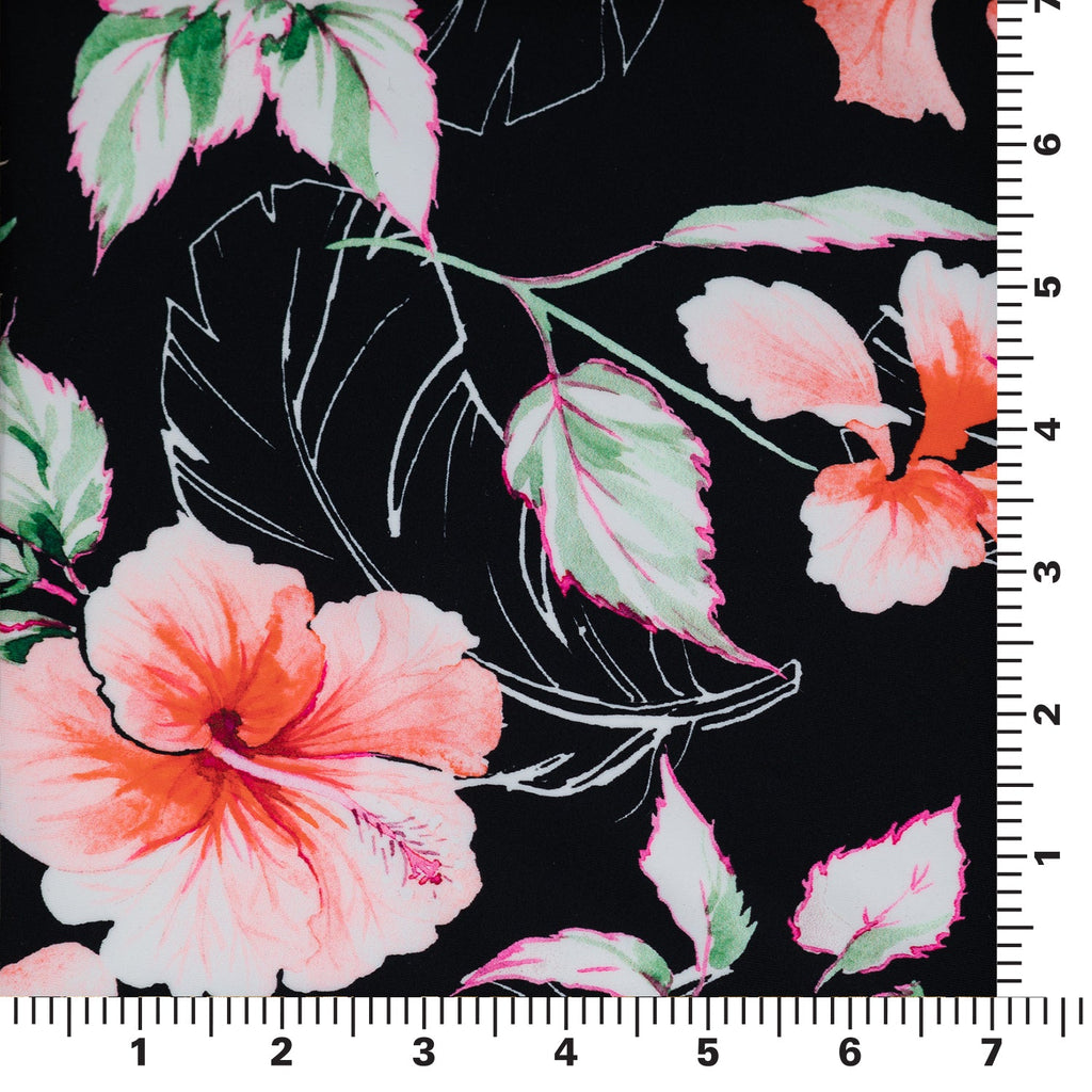 Hibiscus Flowers on Black Printed Spandex Fabric | CDW