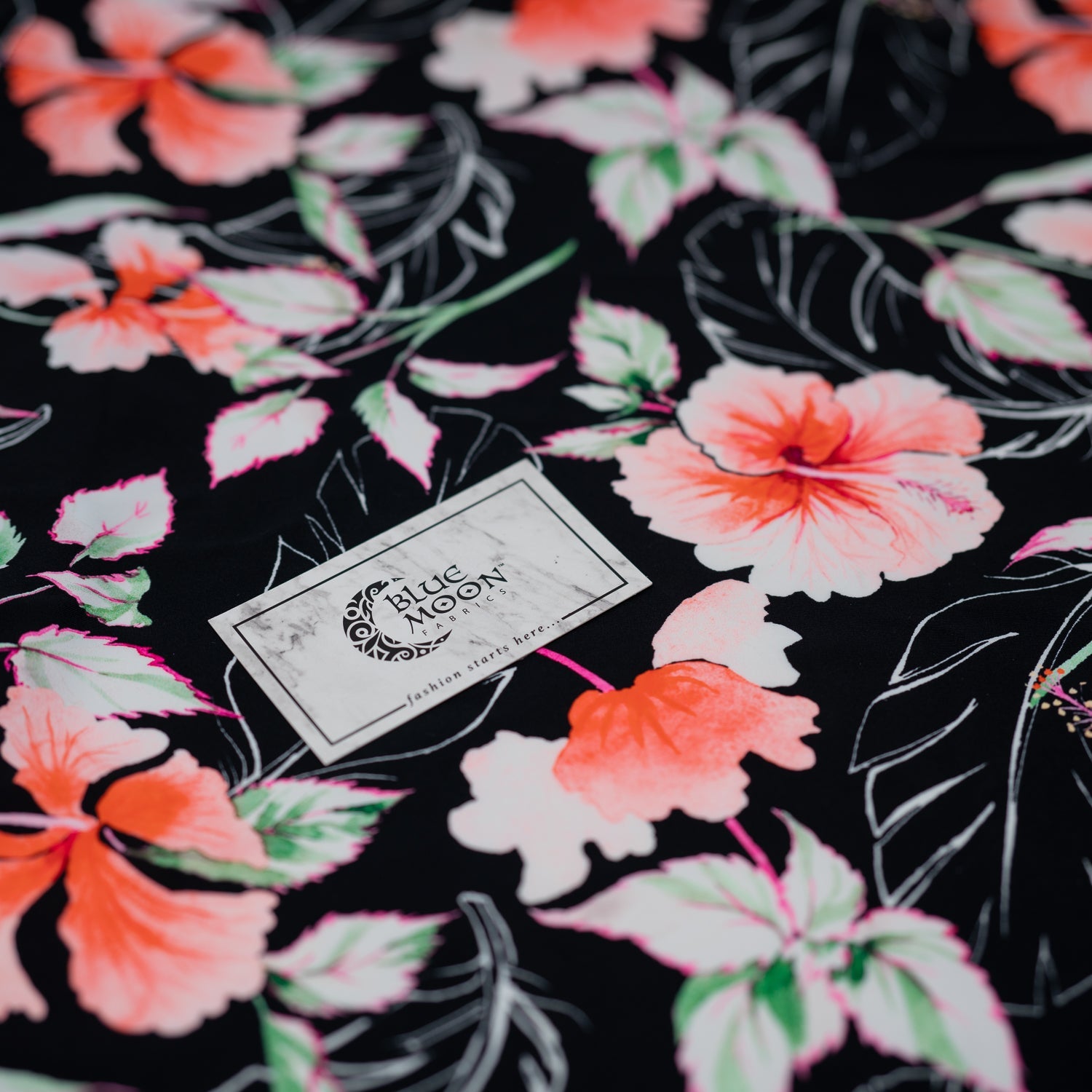 Hibiscus Flowers on Black Printed Spandex Fabric | CDW