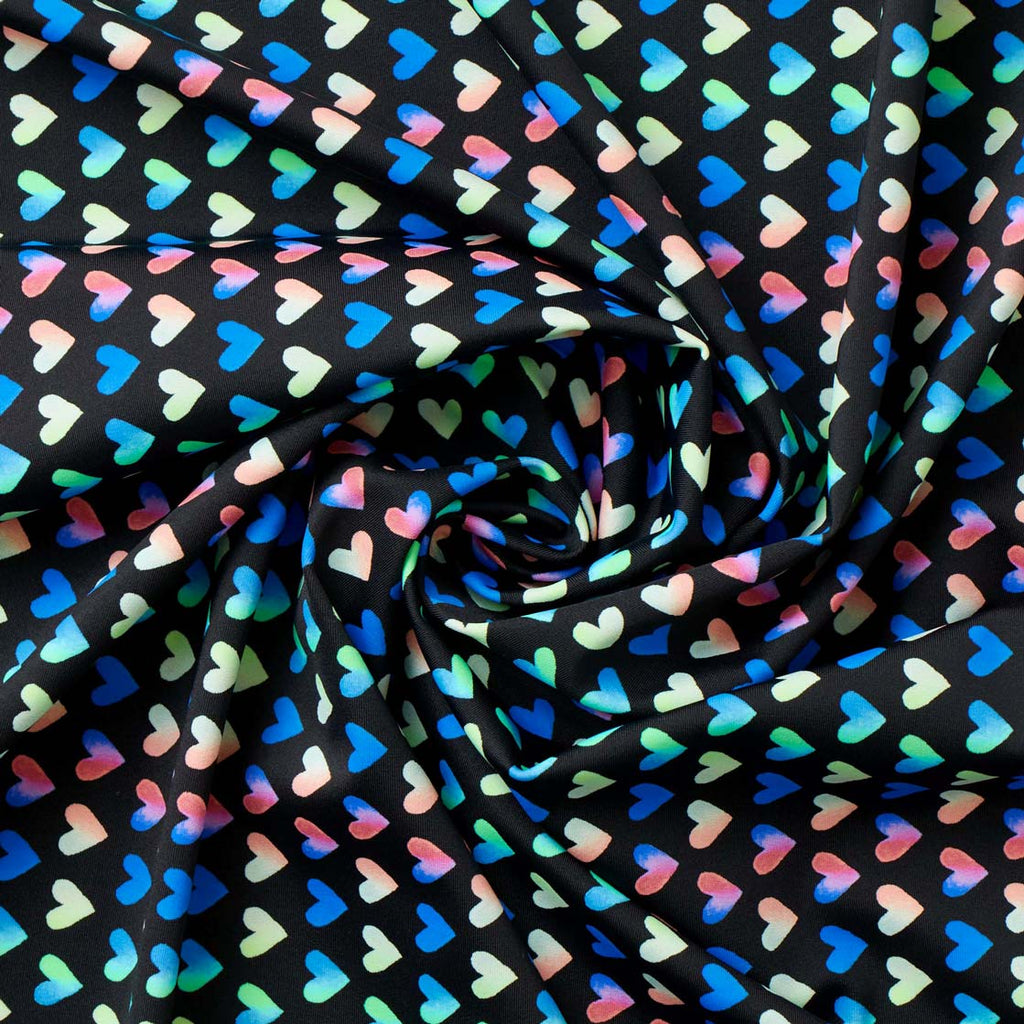 Rainbow Hearts Printed Spandex Fabric | CDW