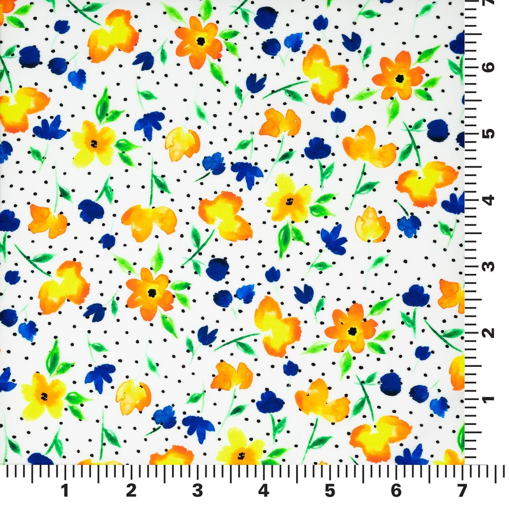Watercolor Flowers and Black Dots Printed Spandex Fabric | CDW