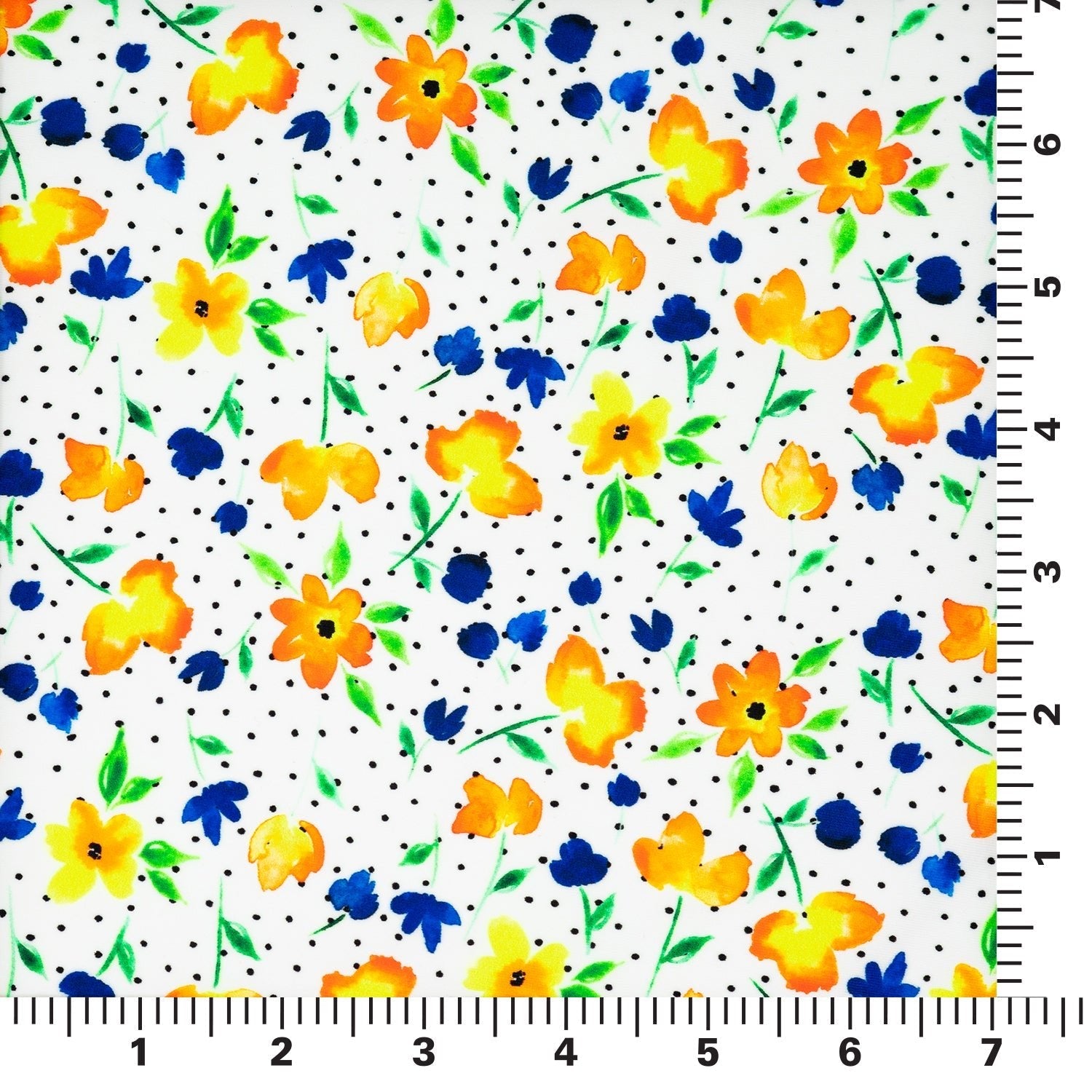 Watercolor Flowers and Black Dots Printed Spandex Fabric | CDW