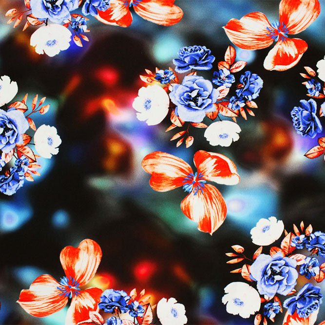 Crisp Bouquets on Blurry Ground Night Printed Spandex Fabric | CDW