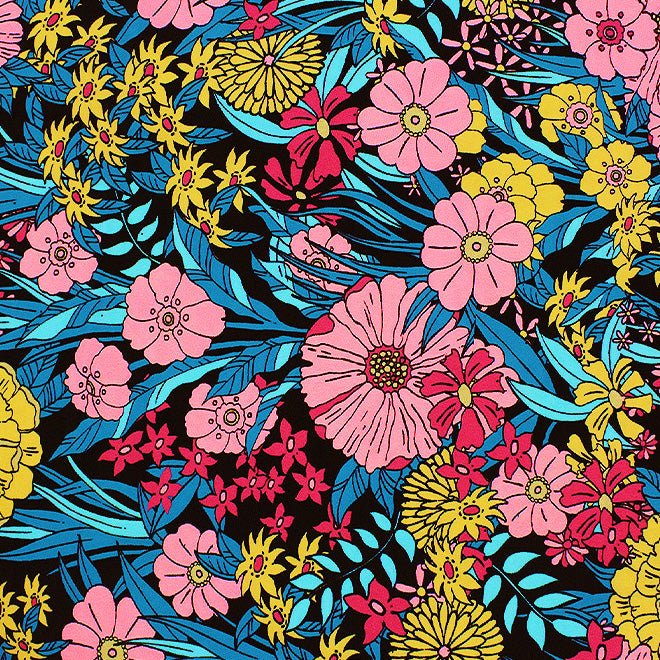 Ballistic Cartoon Flowers Printed Spandex Fabric | CDW