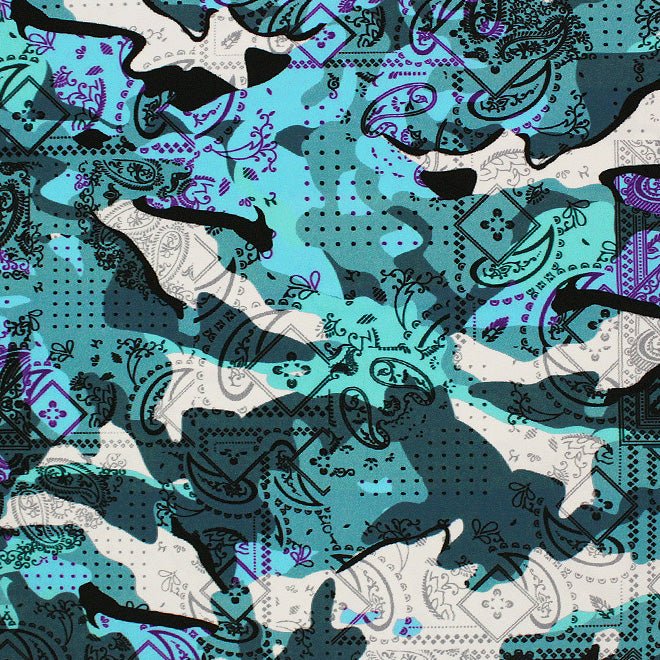 Camoflage Paisley Patchwork Printed Spandex Fabric | CDW