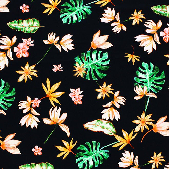 Painted Monstera Leaves Printed Spandex Fabric | CDW