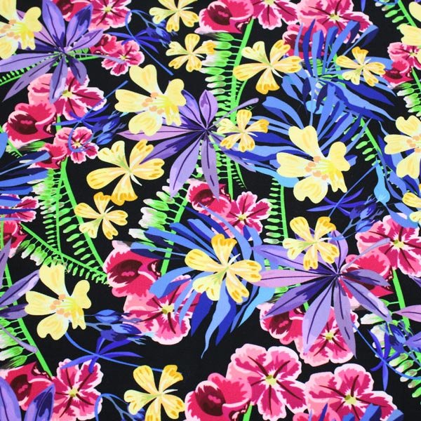 Hawaiian Flowers and Fronds Printed Spandex | CDW