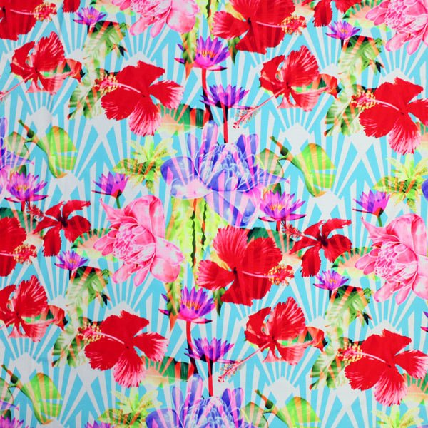 Hibiscus Under Palms Printed Spandex | CDW