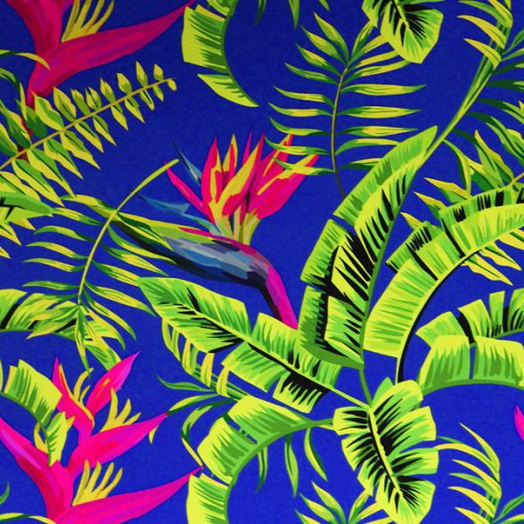 Birds of Paradise on Blue Printed Spandex Fabric | CDW