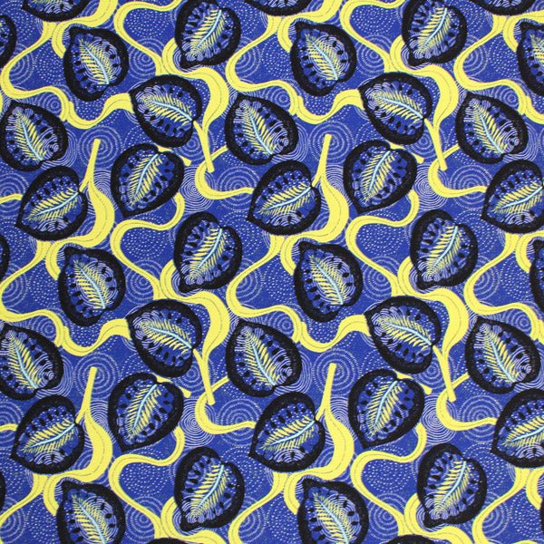 Blue and Yellow Leaves Printed Spandex Fabric | CDW