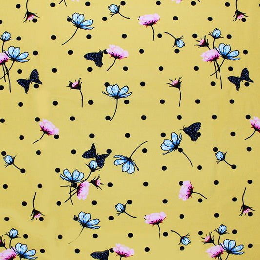 Yellow Polka Dot Butterfly Printed Spandex | CDW