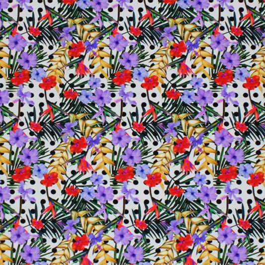 Flowers on Dots Printed Spandex | CDW