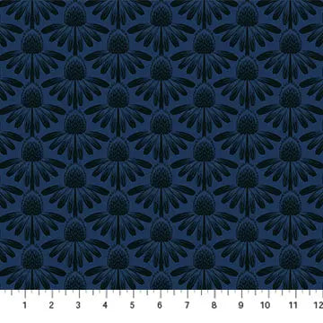 Navy Blue Echinacea Indelible by Anna Maria for Northcott Cotton 44"/45" Fabric Per Yard