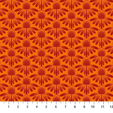 Orange Echinacea Indelible by Anna Maria for Northcott Cotton 44"/45" Fabric Per Yard