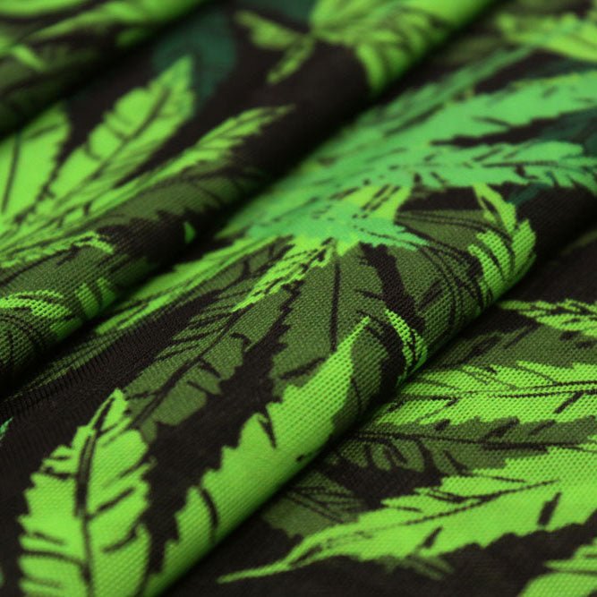 Cannabis Leaf Printed Power Mesh Fabric | CDW