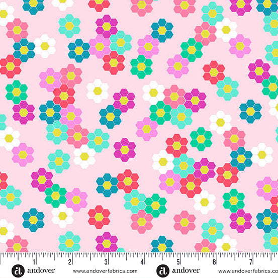 Petal Hexie Garden Color Pop Playground Cotton 44"/45" Fabric Per Yard