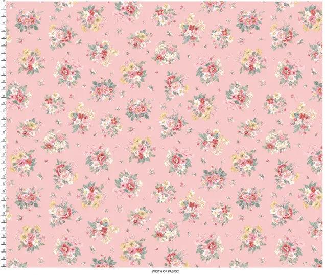 Pink Bouquet La Fleur Flannel Cotton 42"/43" Fabric Per Yard
