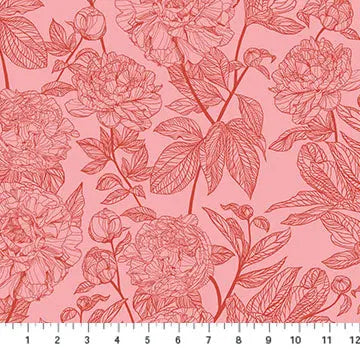 Pink Peonies Indelible by Anna Maria for Northcott Cotton 44"/45" Fabric Per Yard