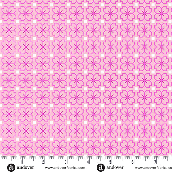 Pink Pixel Petals Color Pop Playground Cotton 44"/45" Fabric Per Yard