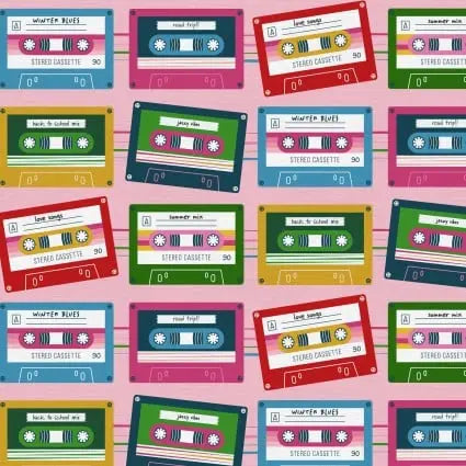 Press Play Cassette Stripe 43"/44" Fabric Per Yard