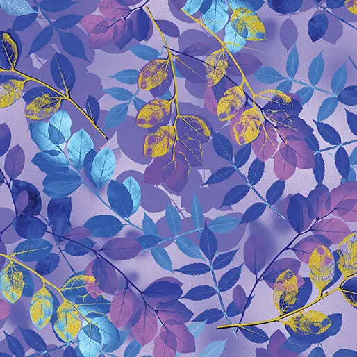 Purple Violet Ethereal Leaves Cotton 44"/45" Fabric Per Yard