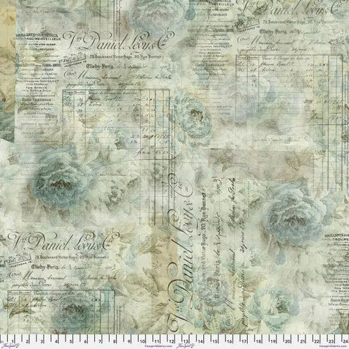 Natural Aqua Receipt Cotton Wideback Fabric per yard