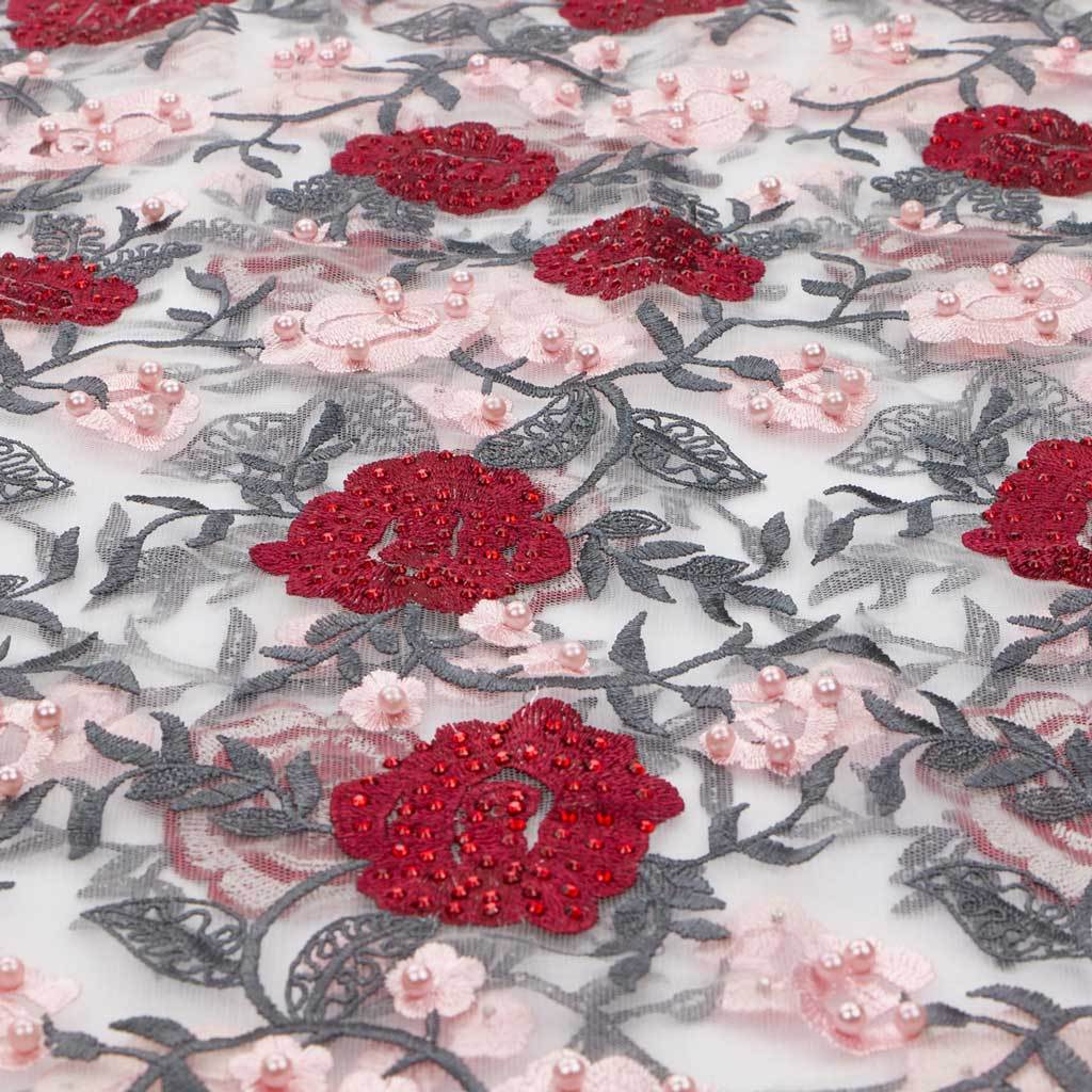Rose and Vine Embroidered Mesh Fabric | CDW