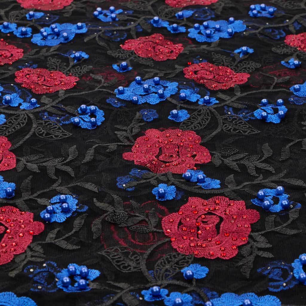 Rose and Vine Embroidered Mesh Fabric | CDW