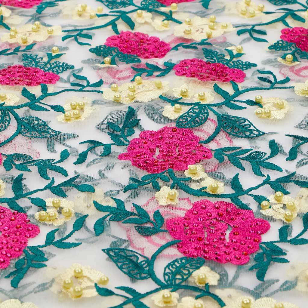 Rose and Vine Embroidered Mesh Fabric | CDW