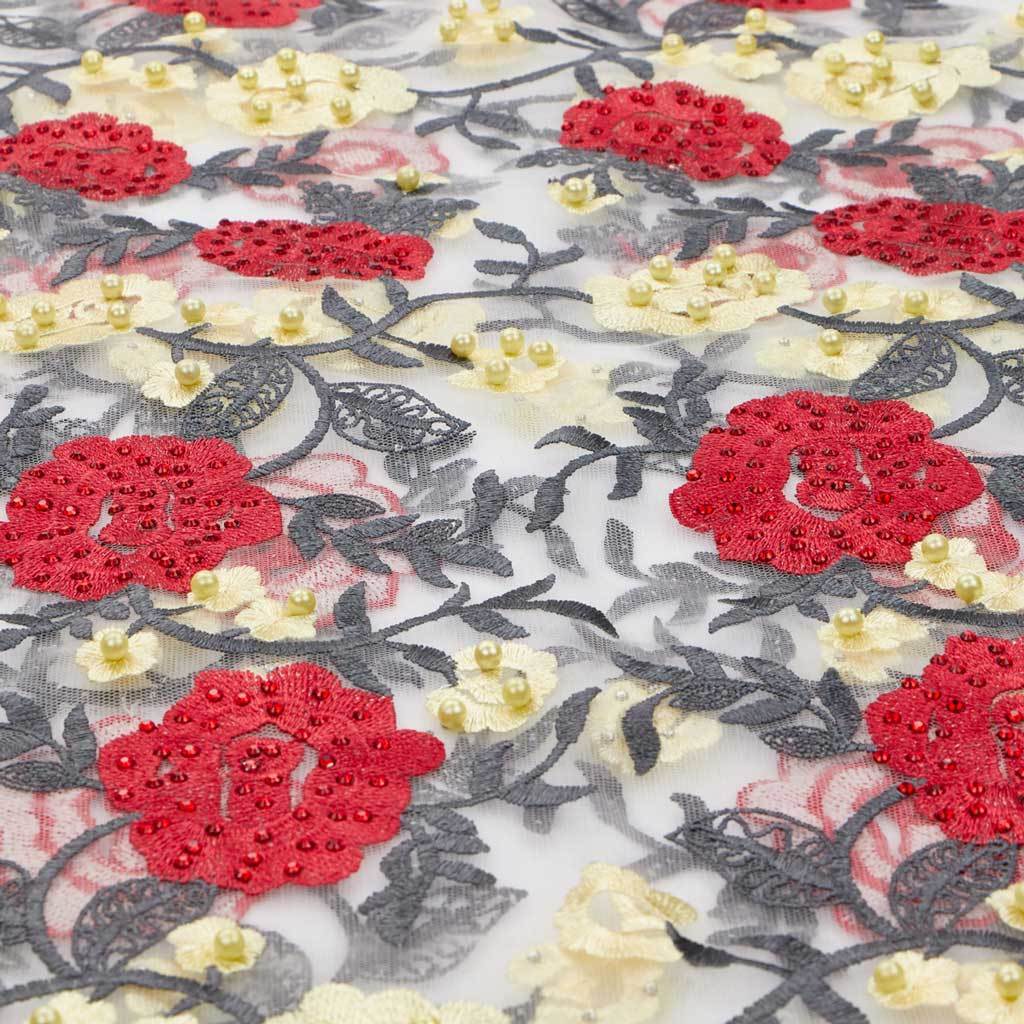 Rose and Vine Embroidered Mesh Fabric | CDW