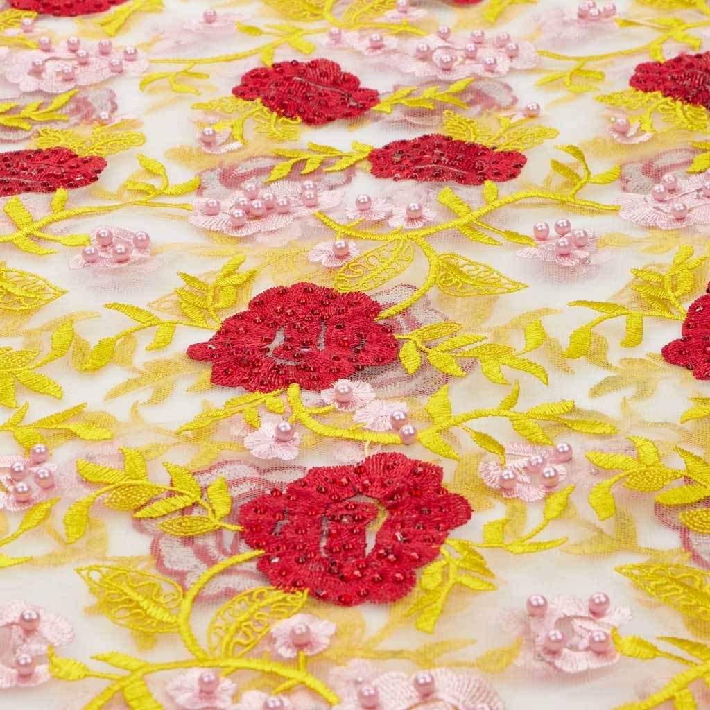 Rose and Vine Embroidered Mesh Fabric | CDW