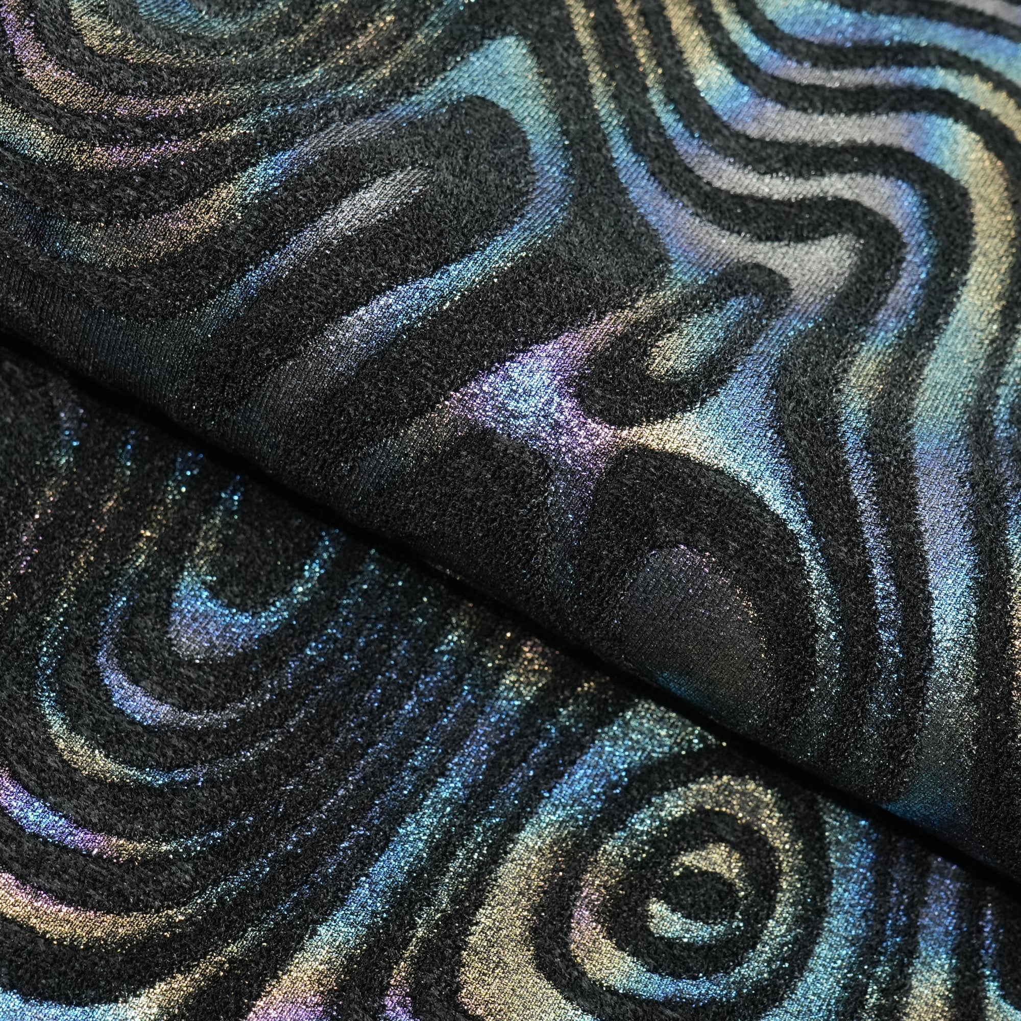 Sonic Swirl Embossed Foiled on Stretch Velvet Fabric | CDW