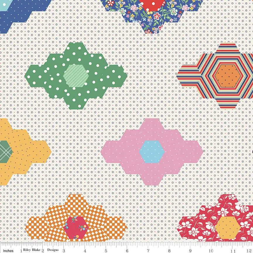 Simple Pleasures Diamond Ivory Cotton Wideback Fabric per yard